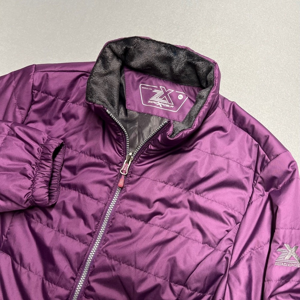 ZeroXposur Womens Quilted Puffer Jacket Purple Full Zip Collar Warm Outerwear XL